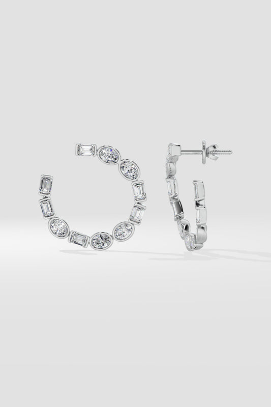 Oval Emerald Diamond Front Hoops